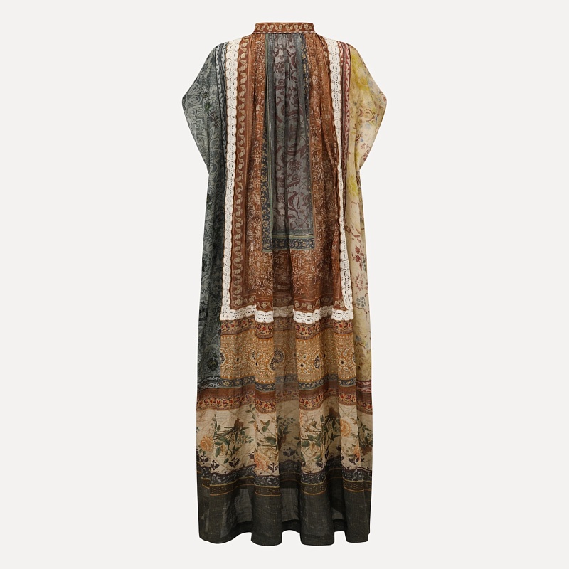 Ramie Printed Patchwork Lace Dress