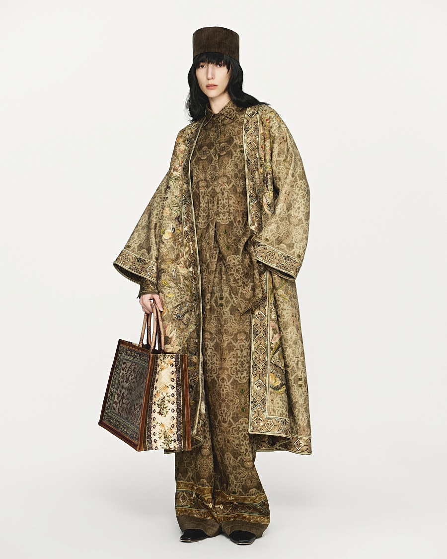 Mulberry silk double- sided printed long coat
