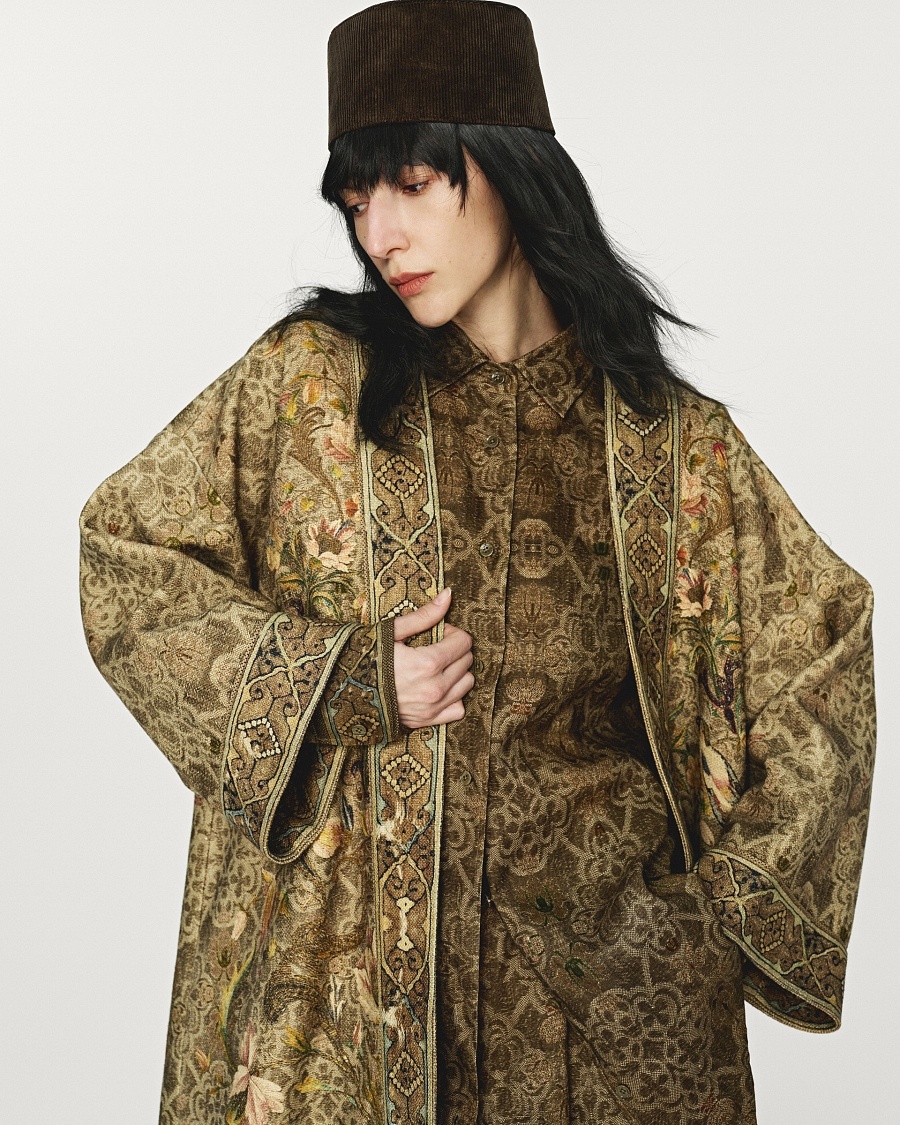 Mulberry silk double- sided printed long coat