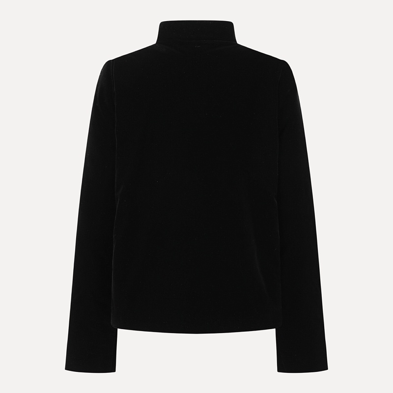 Black velvet embroidered flower button stand collar cotton jacket