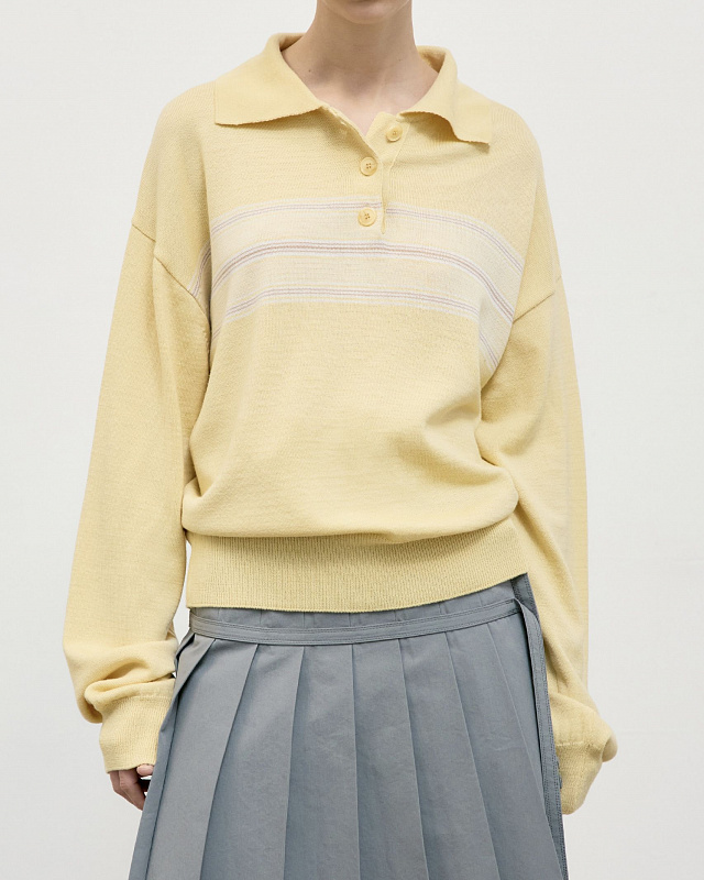 MULTI STRIPE PIQUE KNIT TOP YELLOW