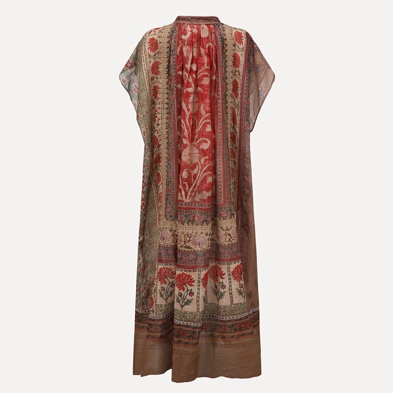 Ramie Patchwork Woven Printed Dress