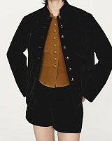 Black velvet embroidered flower button stand collar cotton jacket