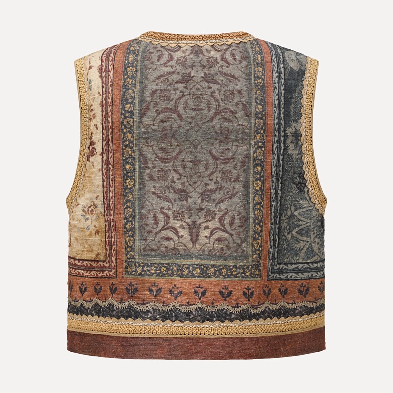 Tasar Silk Buckle Buttoned Printed Waistcoat