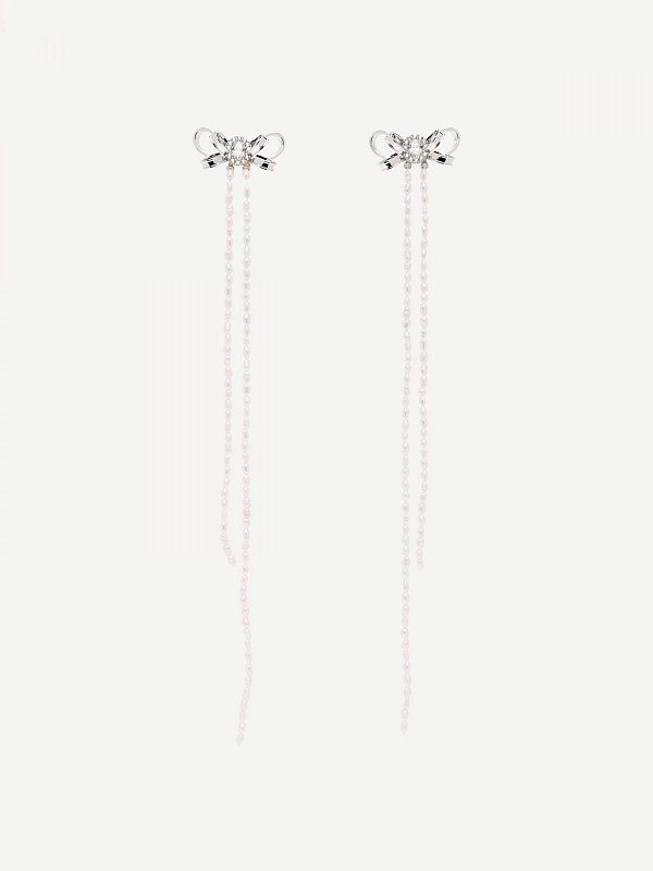Curly Bow Long Tassel Stud Earrings