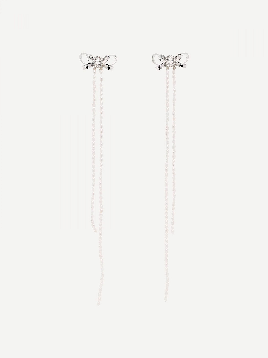 Curly Bow Long Tassel Stud Earrings