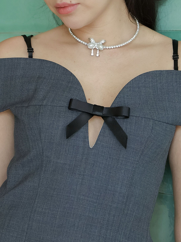 Pearl Butterfly Flower Zirconia Choker