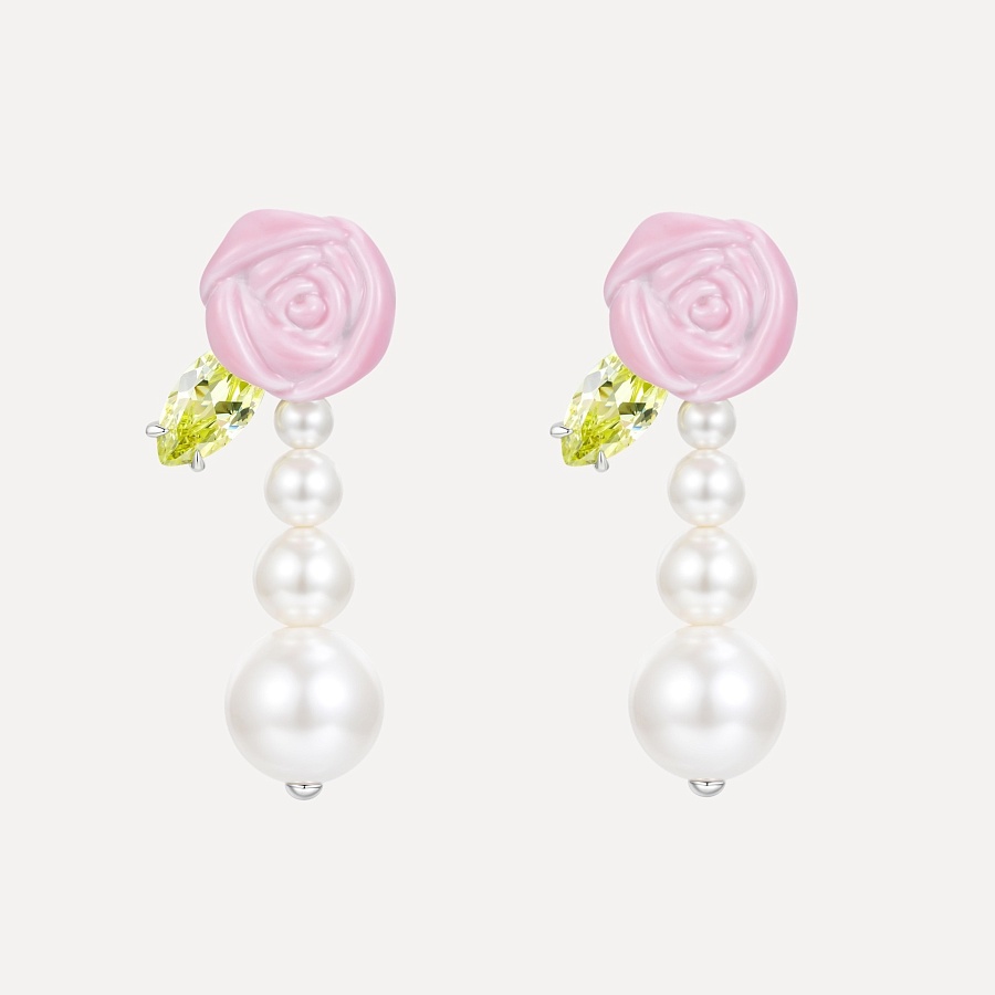 Ceramics Rose Pearl Tassel Earring