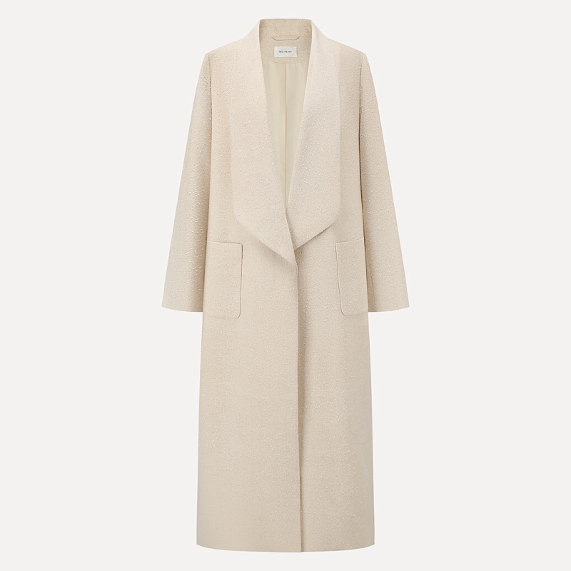 Ivory textured wool borg collar coat