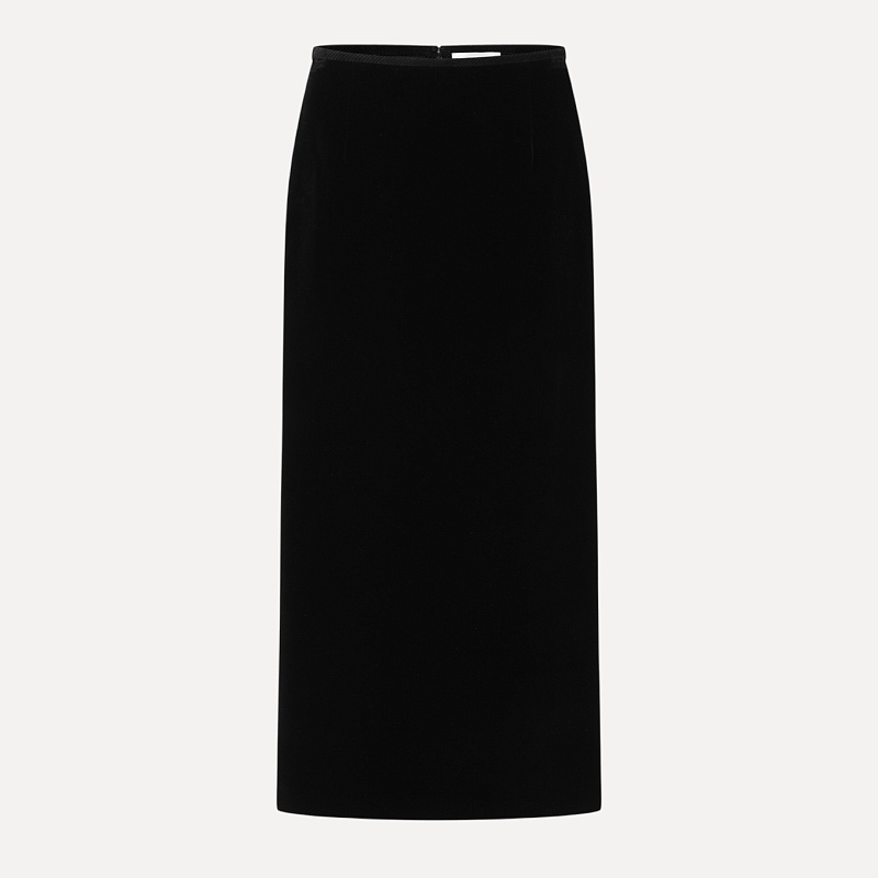Black velvet straight skirt