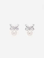 Zirconia Butterfly Flower Pearl Stud Earrings