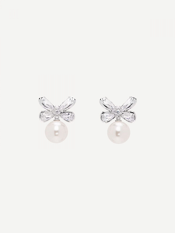 Zirconia Butterfly Flower Pearl Stud Earrings