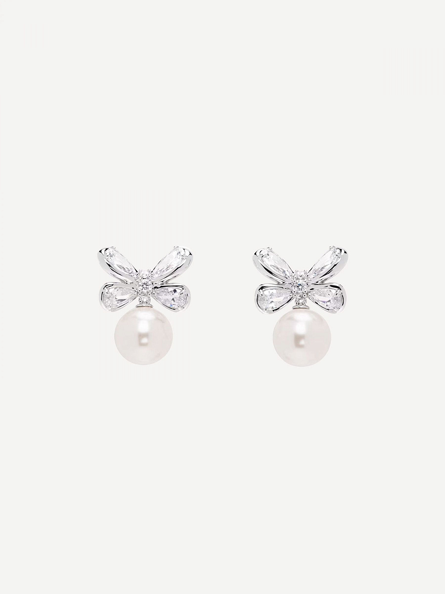 Zirconia Butterfly Flower Pearl Stud Earrings
