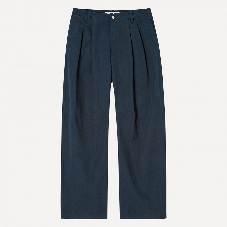 CURVED TWO TUCK COTTON PANTS NAVY