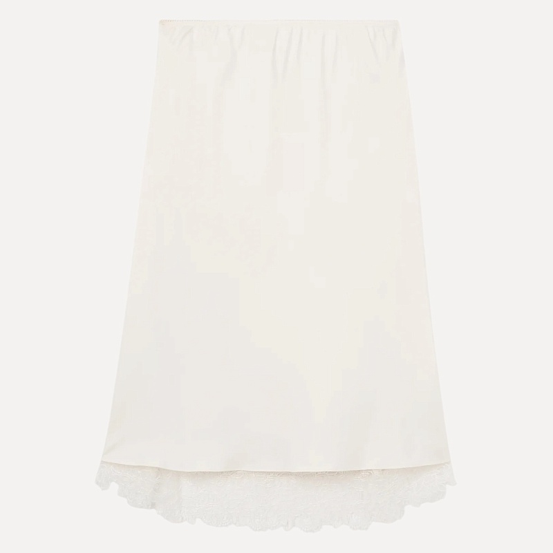 Lace-trimmed silk skirt
