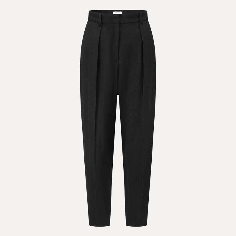 Black textured wool 3D skinny pants