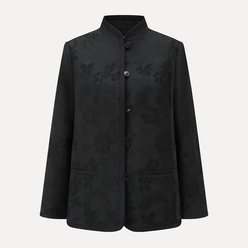 Dark pattern jacquard stand collar coat