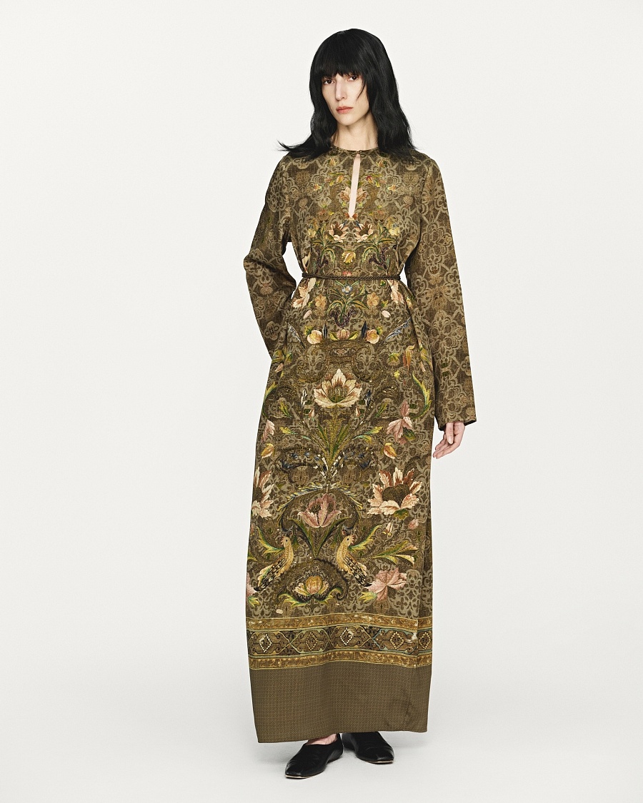 One-shoulder silk printed dress