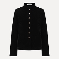 Black velvet embroidered flower button stand collar cotton jacket