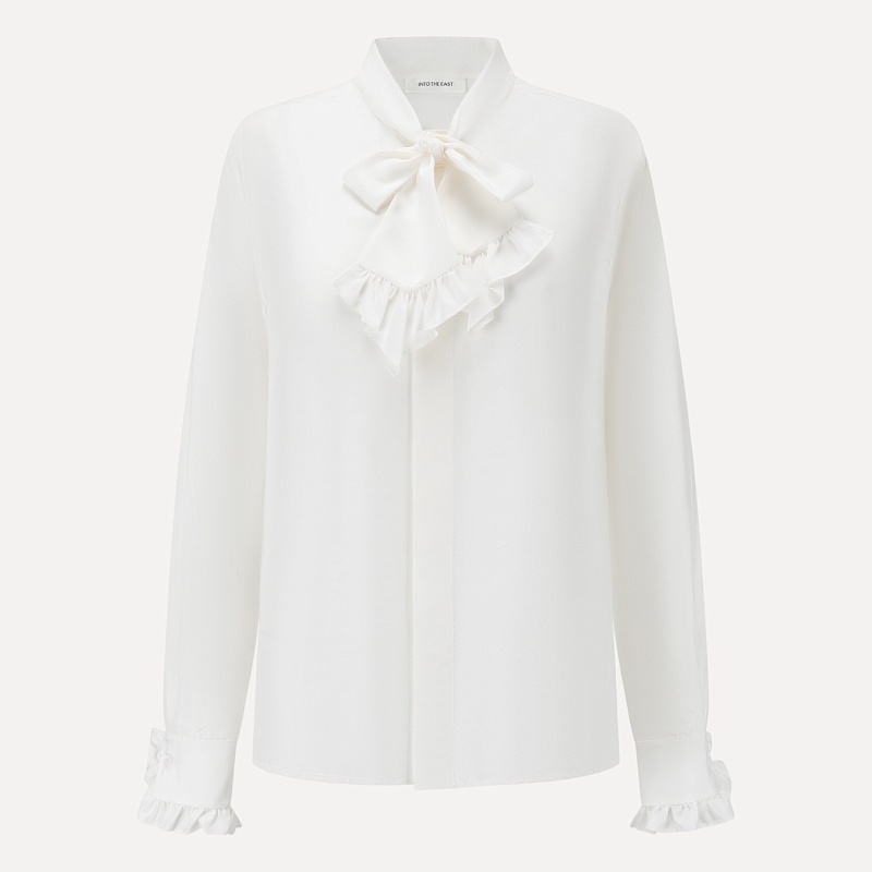 White lace tie silk shirt