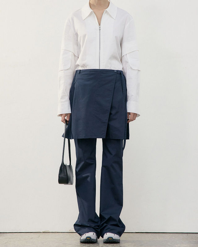NEW LAYERED WRAP SKIRT PANTS NAVY