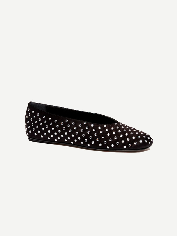 BALLET FLATS SATIN BLACK CRYSTALS