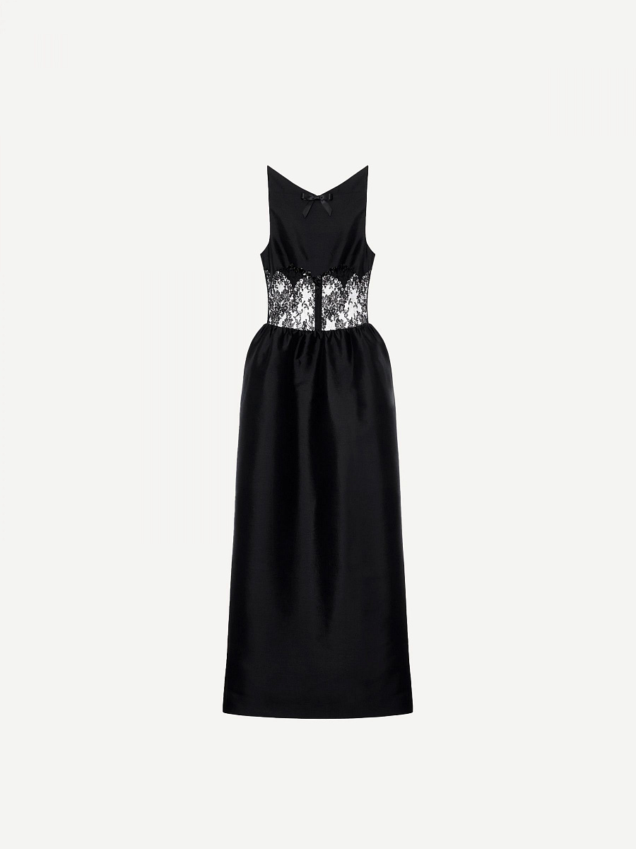 Stand collar long gown dress