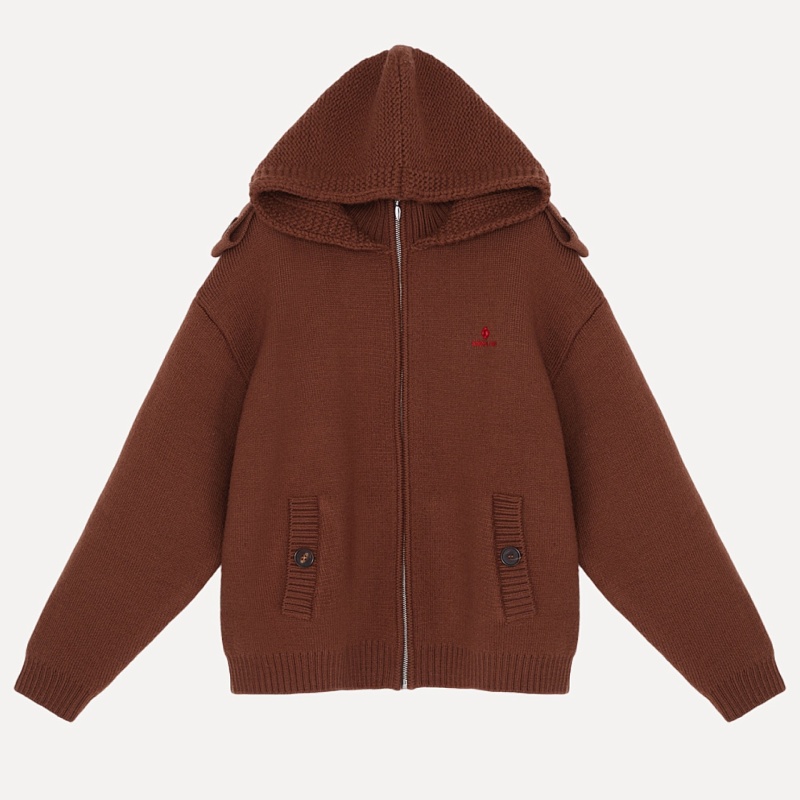 Double Collar Zip-Up Knit Jacket